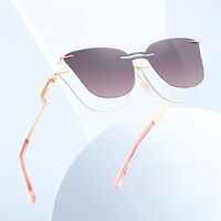 Metal rimless women's frame + magnet sunshade clip-on 7203-GT