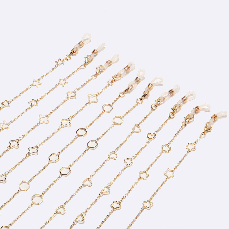 Gold-colored metal non-slip chain, with flower, star, for glasses and masks GL1519