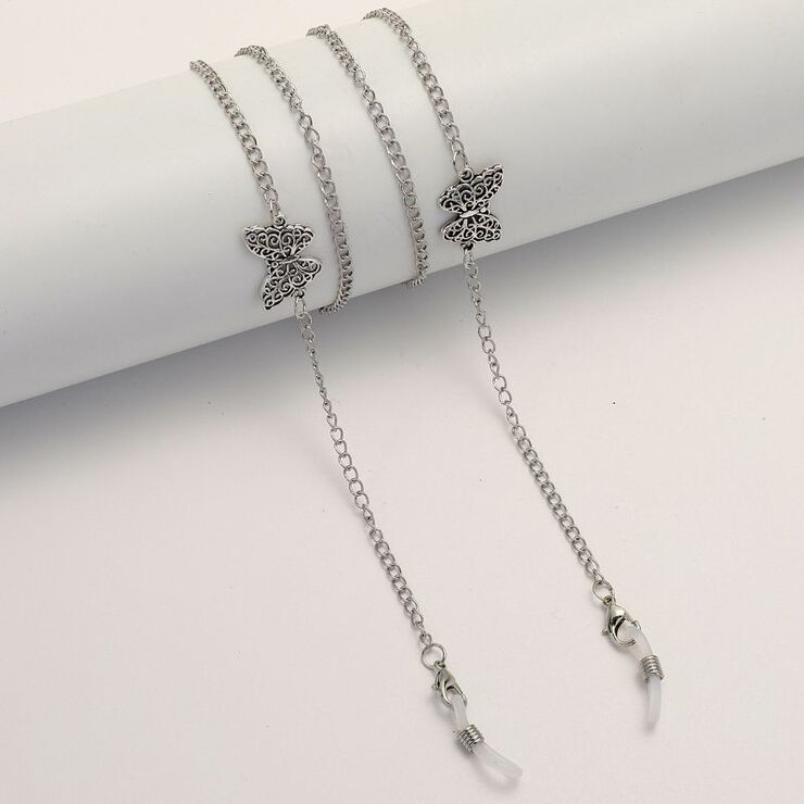 Silver-colored metal non-slip chain, with butterflies, for glasses and masks GL1872