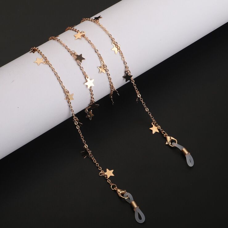 Металлическая нескользящая цепочка золотого цвета, со звездами, для очков и масок GL881