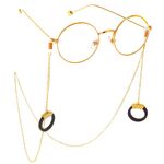 Gold-colored metal non-slip chain, with wood black round pendant, for glasses and masks GL308