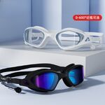 Swimming waterproof anti-fog goggles, with earplugs and cap, diopters from -1.50 to -6.00, 6045-YU