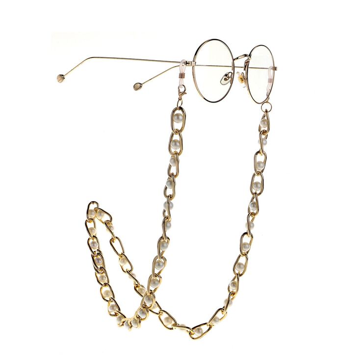 Gold-colored metal non-slip thick chain, with pearl, for glasses and masks GL1003