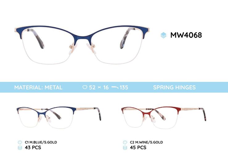 Nylor mtal women's frame for glasses with spring hinges MW4068