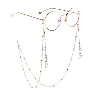 Gold-colored metal non-slip chain, with pendant wings of angel and pearl, for glasses and masks GL817