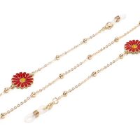 Gold-colored metal non-slip chain, with red daisy, for glasses and masks GL1031