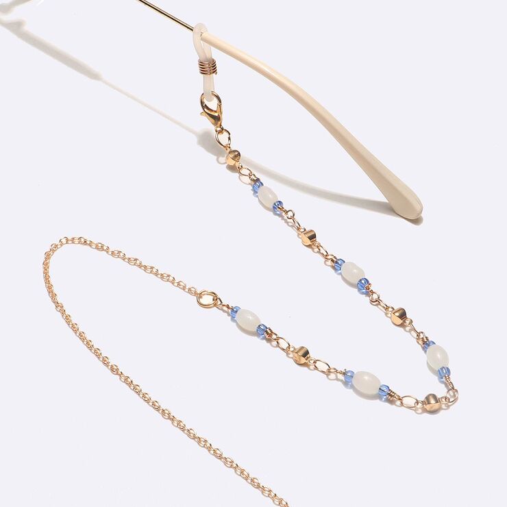 Gold-colored metal non-slip chain, with crystal and copper beads, for glasses and masks GL1601