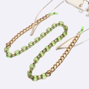 Acrylic non-slip chain, transparent green and gold, for glasses and masks GL1724