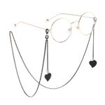 Black-colored metal non-slip chain, with pendant heart, for glasses and masks GL860