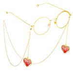 Gold-colored metal non-slip chain, with pendant heart, for glasses and masks GL636