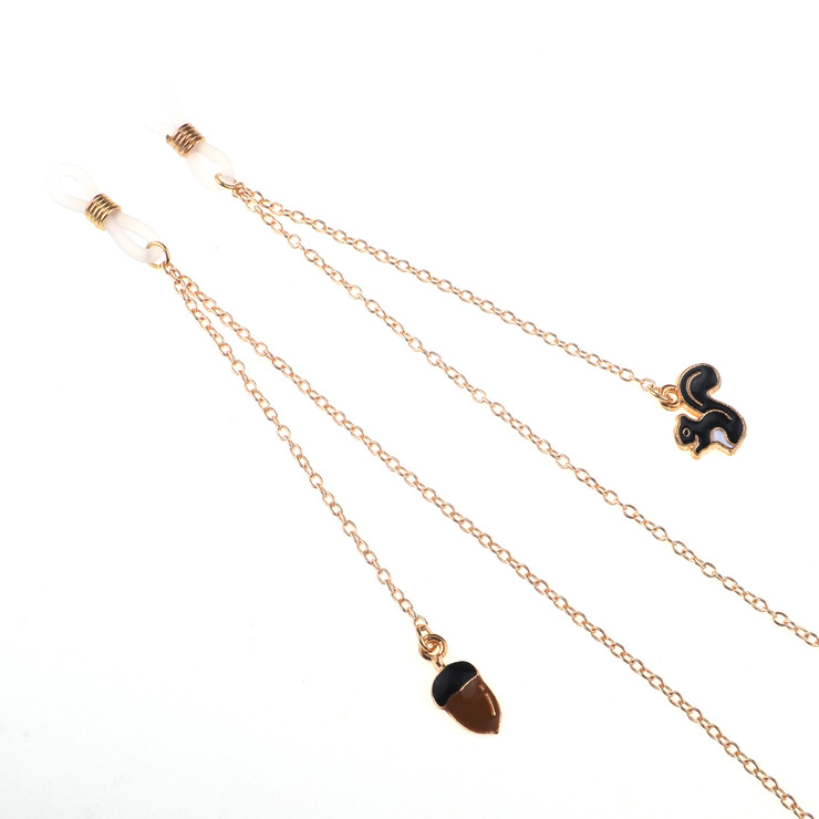Металлическая нескользящая цепочка золотого цвета, с подвеской в виде белки и кедрового ореха, для очков и масок GL775