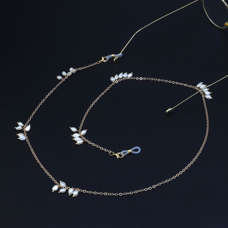 Metal non-slip gold chain, with freshwater deformed pearl, for glasses and masks GL916