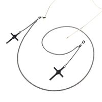 Black-colored metal non-slip chain, with pendant black cross, for glasses and masks GL836