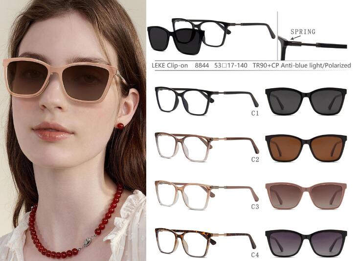 Оправа для очков пластиковая TR90+CP с защитой от синего света, с флексом + поляризационная солнцезащитная насадка (клипон) Leke LK8844