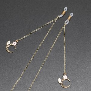 Gold-colored metal non-slip chain, with pendant angel moon, for glasses and masks GL355