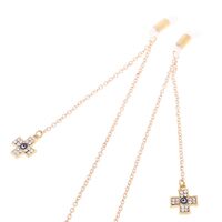 Gold-colored metal non-slip chain, with pendant cross with rhinestone, for glasses and masks GL225