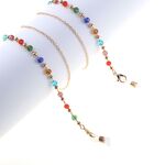 Gold-colored metal non-slip chain, with colored crystal, for glasses and masks GL849