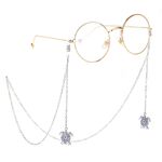 Silver-colored metal non-slip chain, with pendant turtle, for glasses and masks GL234