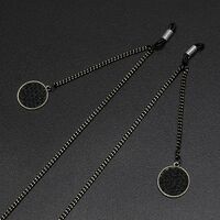 Black-colored metal non-slip chain, with pendant black round, for glasses and masks GL645