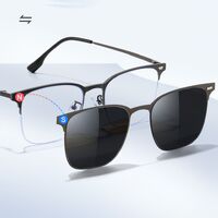 Оправа металлическая с защитой от синего света + 2 магнитные солнцезащитные насадки (клипон) 7650-GT