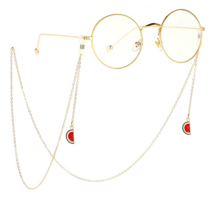 Gold-colored metal non-slip chain, with watermelon pendant, for glasses and masks GL023