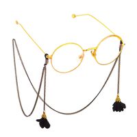 Black-colored metal non-slip chain, with pendant fabric flower, for glasses and masks GL597