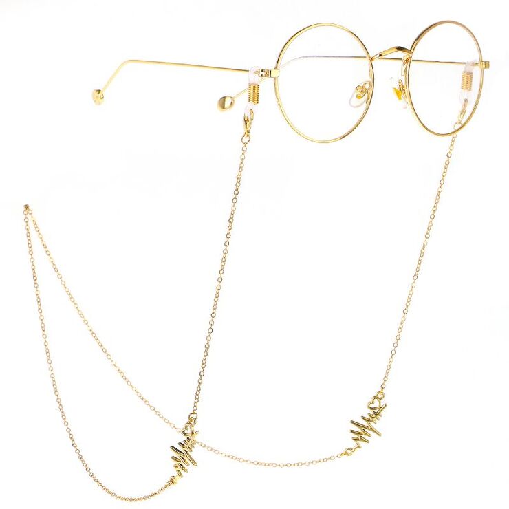 Gold-colored metal non-slip chain, with an electrocardiogram, for glasses and masks GL256