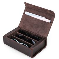 Sunglasses and eyeglasses genuine leather case with 3 slots CF4011
