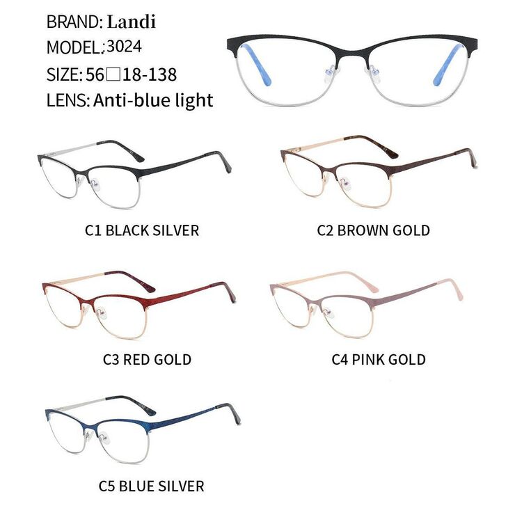 Protective metal glasses with anti-blue light lenses Landi LD3024