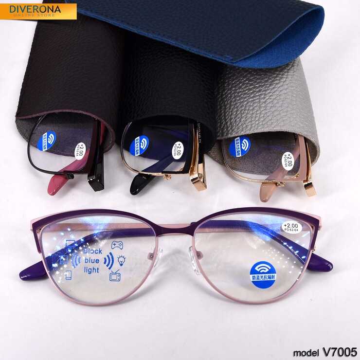 Women's metal eyeglasses with flex hinges Vizzini V7005 BLOCK BLUE LIGHT dioptries to -8.00
