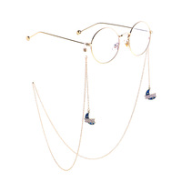 Gold-colored metal non-slip chain, with pendant moon, for glasses and masks GL809