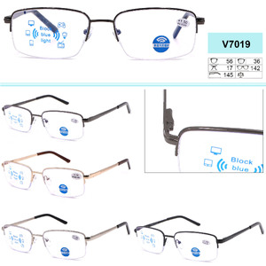 Очки мужские металлические с флексами и защитой Blue Block Light Vizzini V7019 +0,75 до +4,00 (шаг 0,25); -1,00 до -7,00