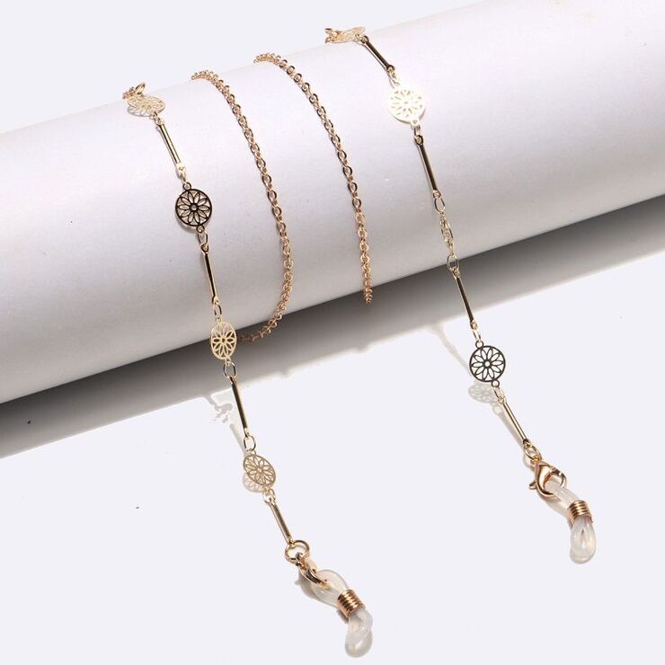 Gold-colored metal non-slip chain, with hollow circles, for glasses and masks GL1472