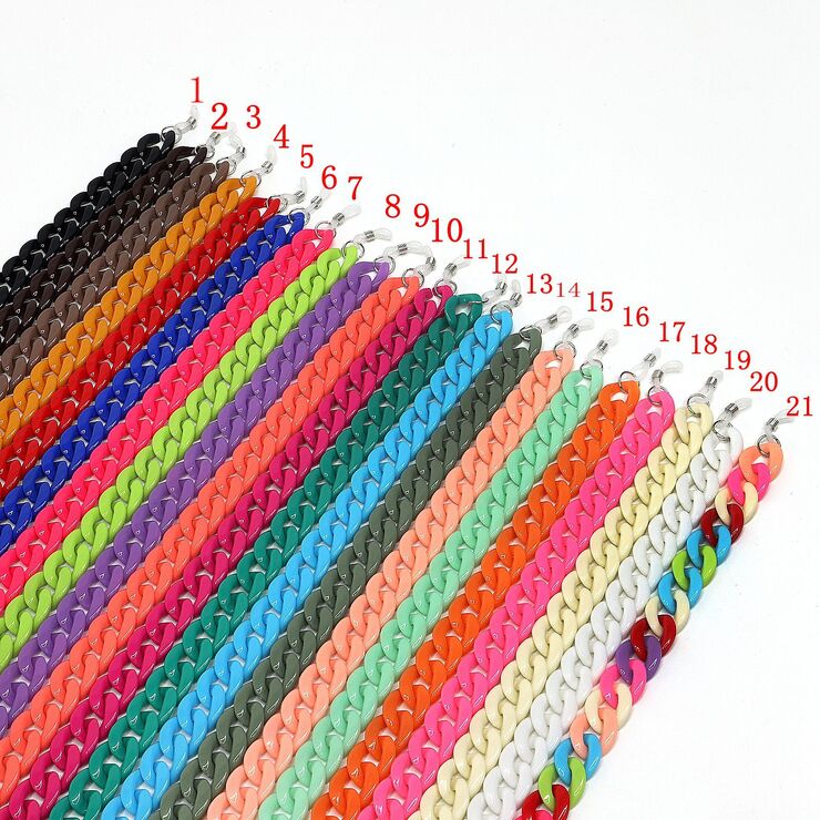 Acrylic non-slip chain, thick concave shape 29 colors, for glasses and masks GB011