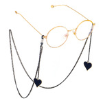 Black-colored metal non-slip chain, with pendant heart, for glasses and masks GL644