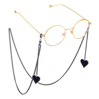 Black-colored metal non-slip chain, with pendant heart, for glasses and masks GL644