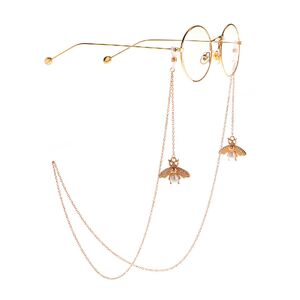 Gold-colored metal non-slip chain, with pendant bee and pearl, for glasses and masks GL930