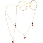 Gold-colored metal non-slip chain, with lipstick, for glasses and masks GL004