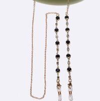 Gold-colored metal non-slip chain, with black crystal and pearl, for glasses and masks GL1392