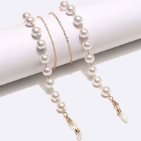 Gold-colored metal non-slip chain, with pearl 10 mm, for glasses and masks GL1452