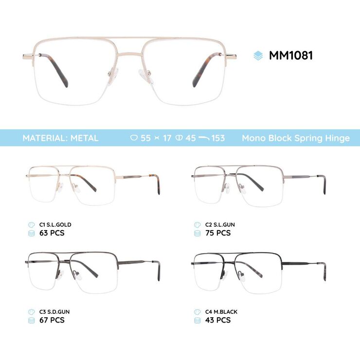 Nylor metal men's frame for glasses with spring hinges MM1081