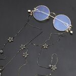 Metal non-slip gold chain with black crystal star for glasses and masks GL442