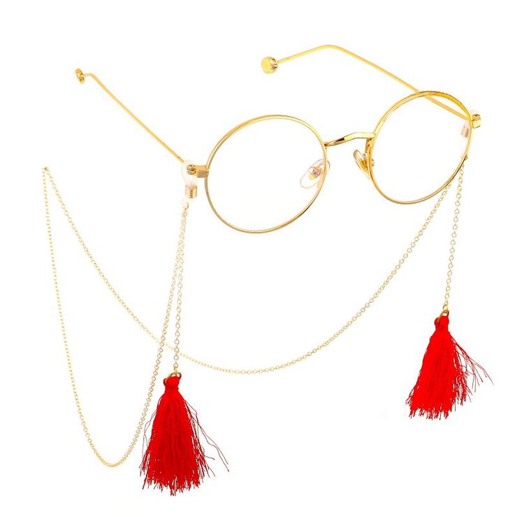 Gold-colored metal non-slip chain, with tassel, for glasses and masks GL569