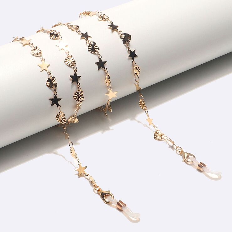 Металлическая нескользящая цепочка золотого цвета, с сердцем и звездой, для очков и масок GL1608