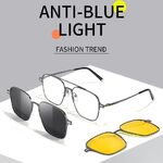 Metal Blue Ray Cut protection men's frame + 2 magnet sunshade clip-ons 7009-GT