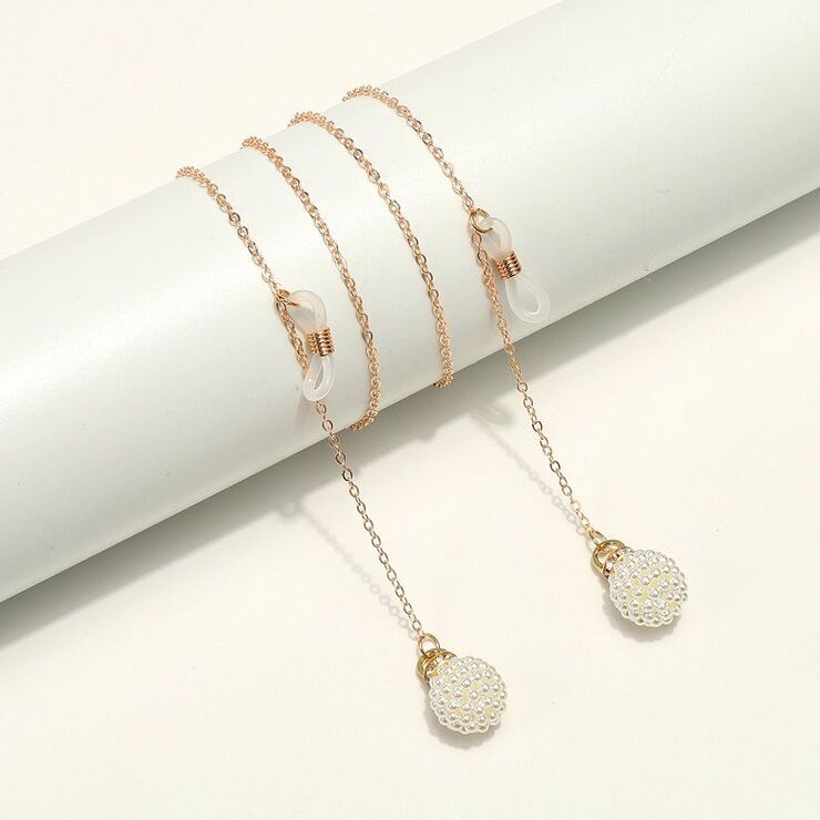 Gold-colored metal non-slip chain, with pearl ball, for glasses and masks GL1845