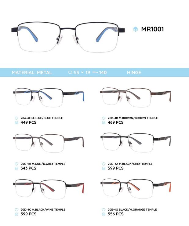 Металлическая оправа с дужками из материала TR-90 MR1001