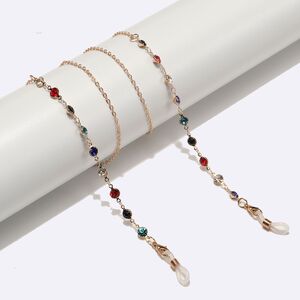 Gold-colored metal non-slip chain, with colored rhinestones, for glasses and masks GL1550