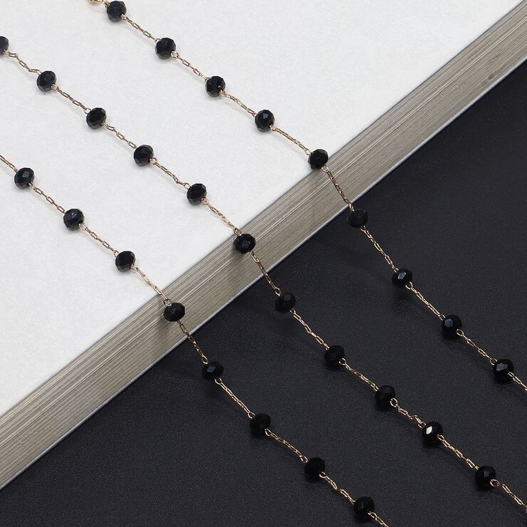 Gold-colored metal non-slip chain, with  black crystal beads, for glasses and masks GL724
