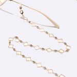 Gold-colored metal non-slip chain, with square and  rhinestone, for glasses and masks GL1610